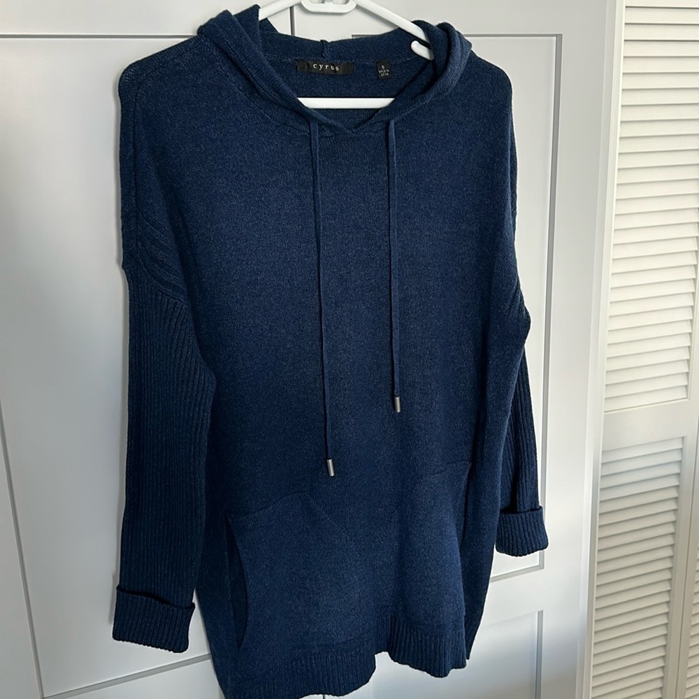 Deep royal/marine blue sweater with hood,by Cyrus, size S